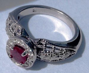 Burmese Ruby set in platinum with Diamonds