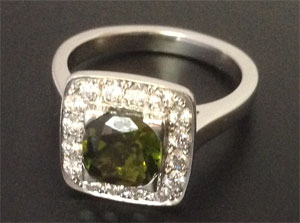 Green Tourmaline with Diamonds